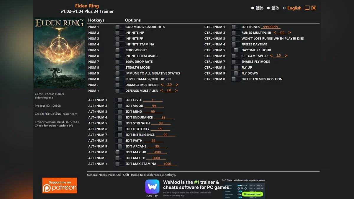 Elden Ring — Trainer (+29/+30/+34) [1.02 - 1.04]