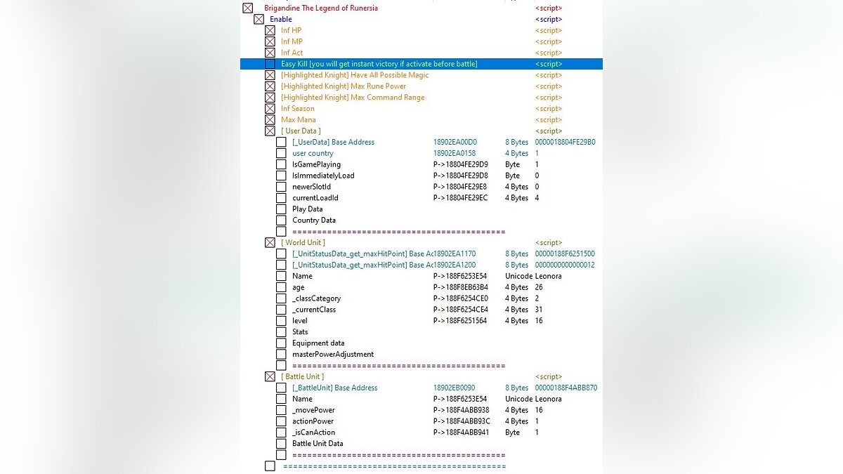Brigandine: The Legend of Runersia — Table for Cheat Engine [UPD: 05/12/2022]