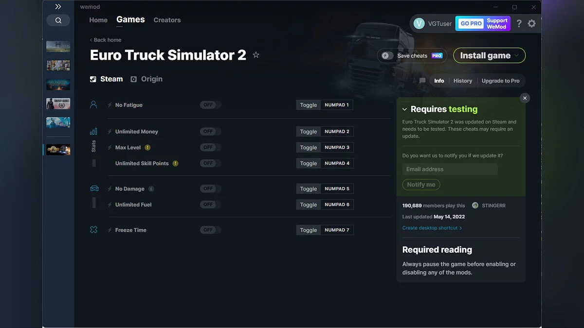 Euro Truck Simulator 2 — Entrenador (+7) del 14/05/2022 [WeMod]