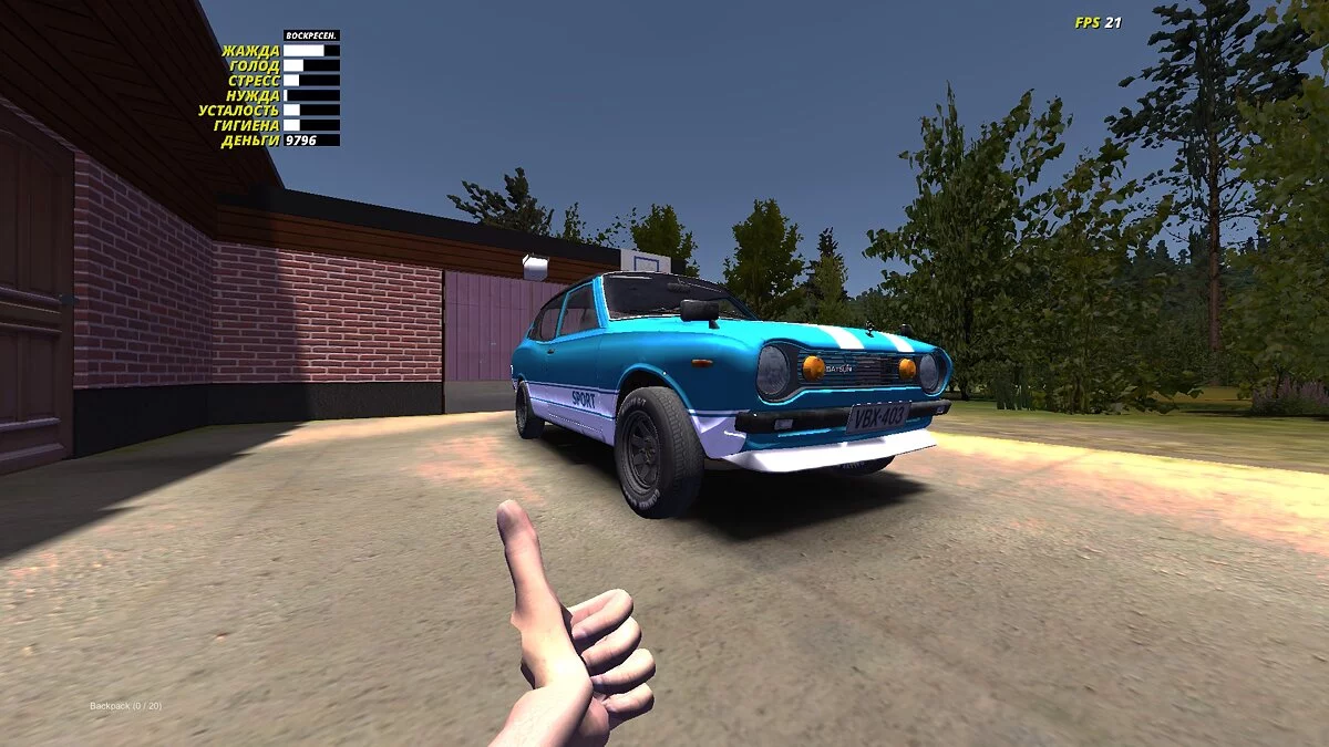 My Summer Car — Conservación (el stock de Satsuma 9796 marca la parcela no tocada)