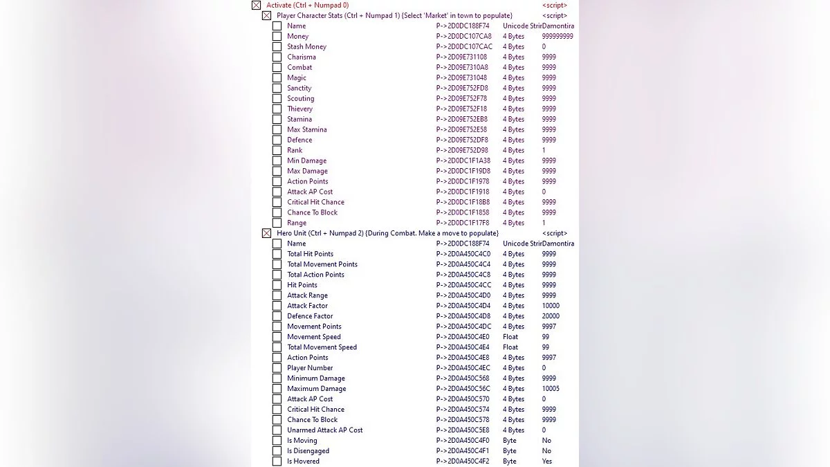 Fabled Lands — Table for Cheat Engine [1.0]