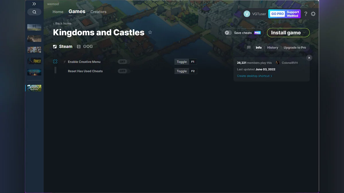 Kingdoms and Castles — Trainer (+2) ab 03.06.2022 [WeMod]