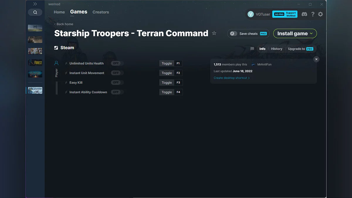 Starship Troopers - Terran Command — Trainer (+4) from 06/16/2022 [WeMod]