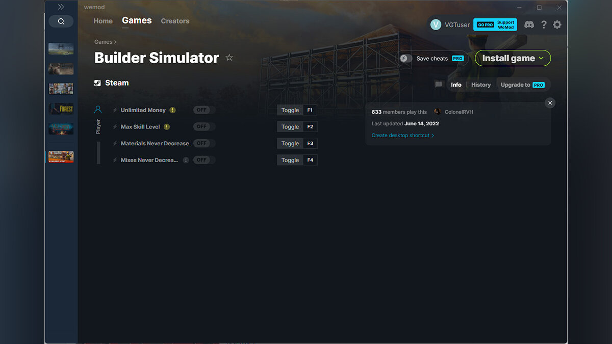 Builder Simulator — Trainer (+4) from 06/14/2022 [WeMod]