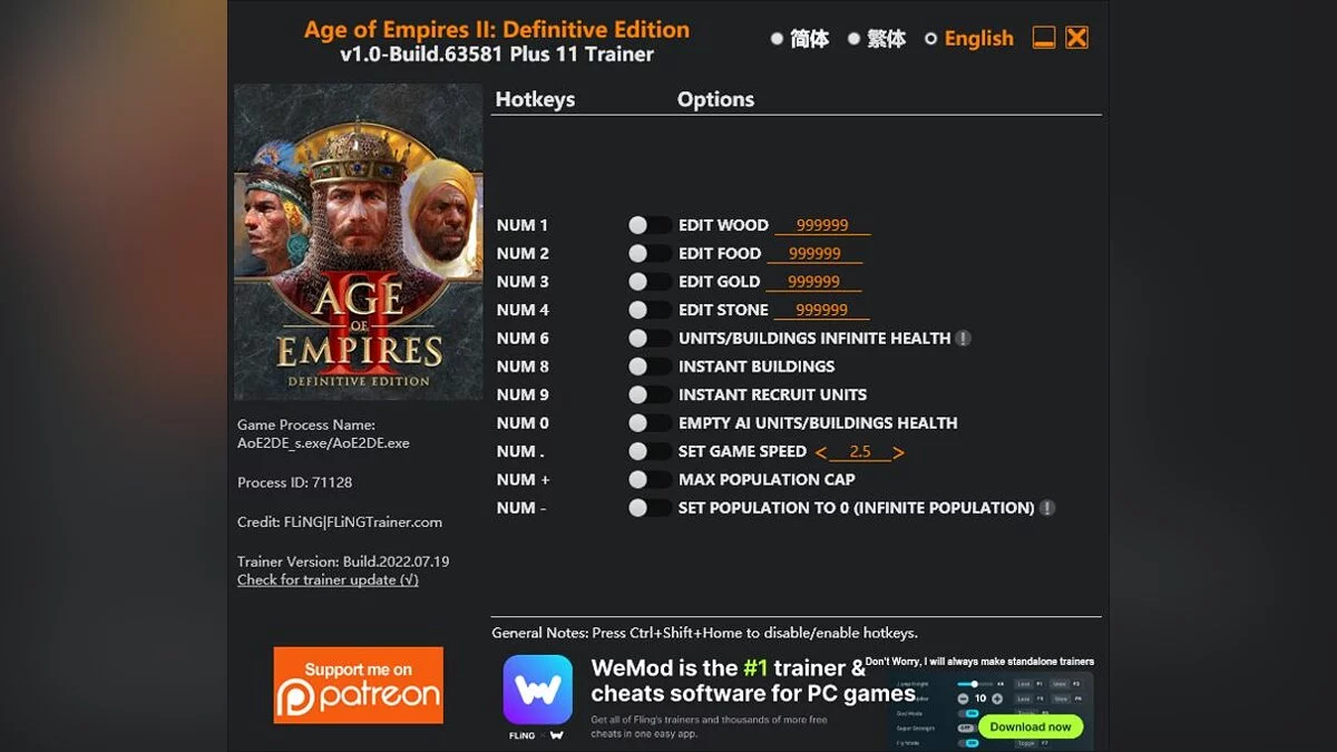 Age Of Empires 2: Definitive Edition — Trainer (+13) [1.0 - Build.63581]