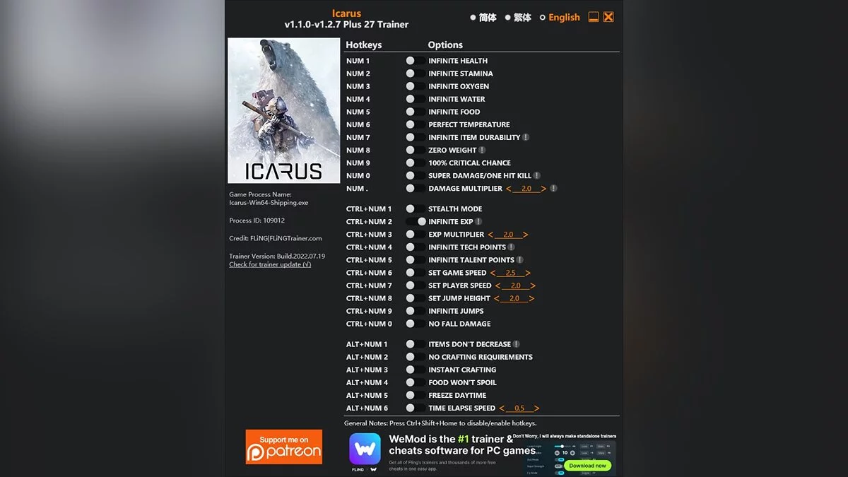 Icarus — Trainer (+27) [1.1.0 - 1.2.7]