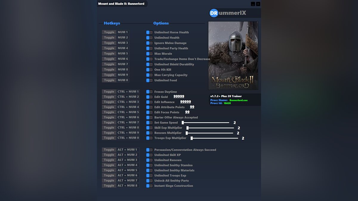 Mount &amp; Blade 2: Bannerlord — Trainer (+28)[game version v1.7.2+]