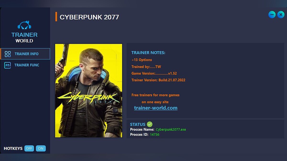 Cyberpunk 2077 — Trainer (+13) [v1.52]