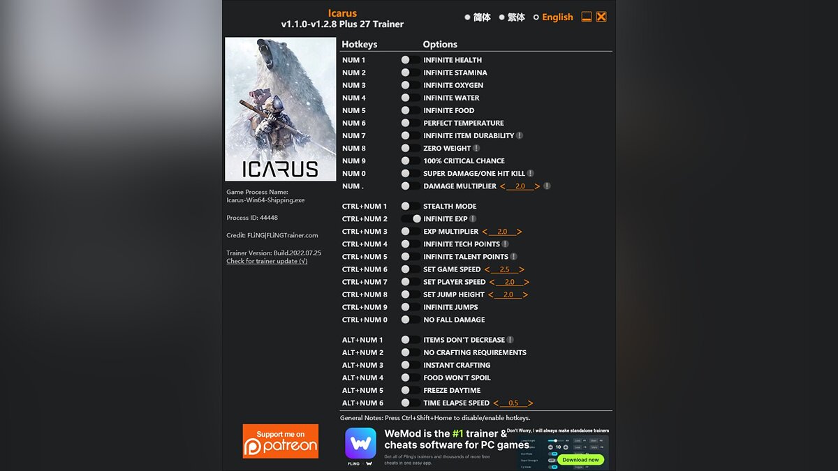 Icarus — Trainer (+27) [1.1.0 - 1.2.8]