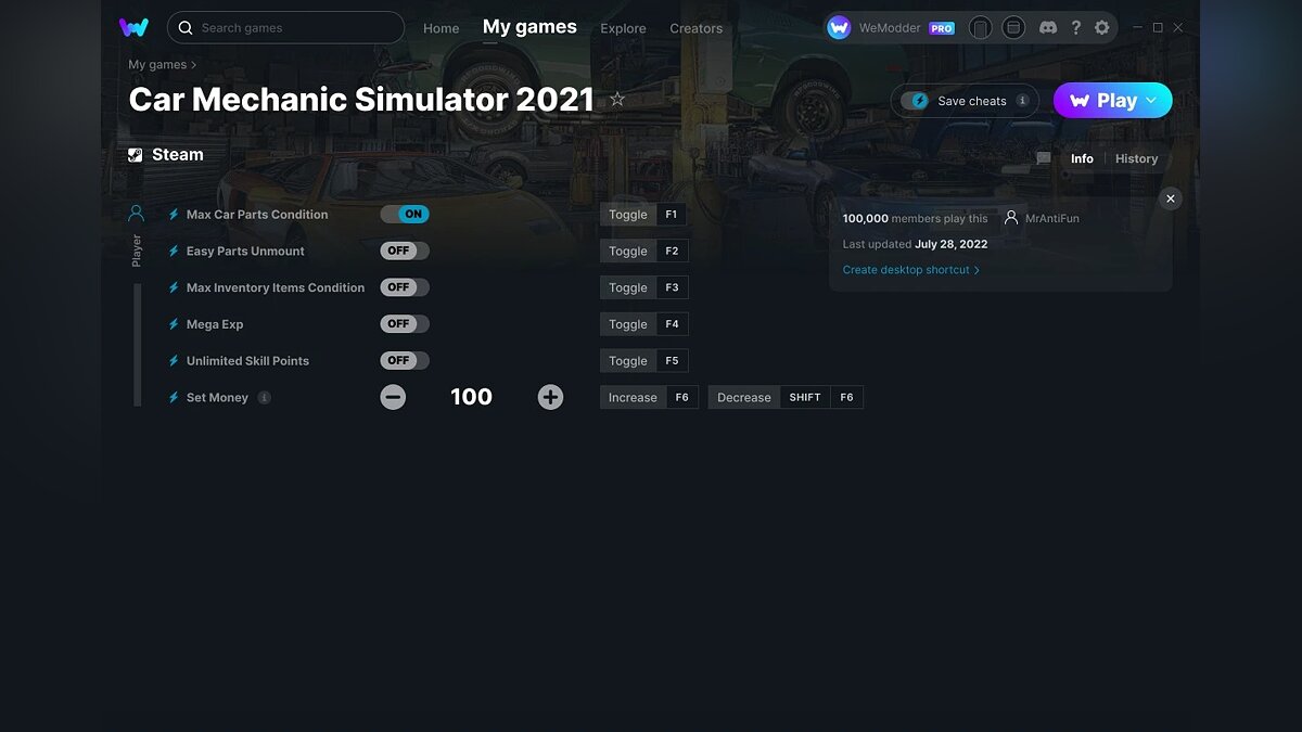 Car Mechanic Simulator 2021 — Trainer (+6) from 07/28/2022 [WeMod]