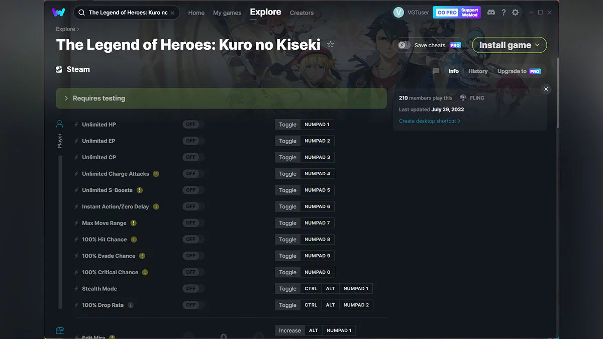 The Legend of Heroes: Kuro no Kiseki — Trener (+51) od 29.07.2022 [WeMod]