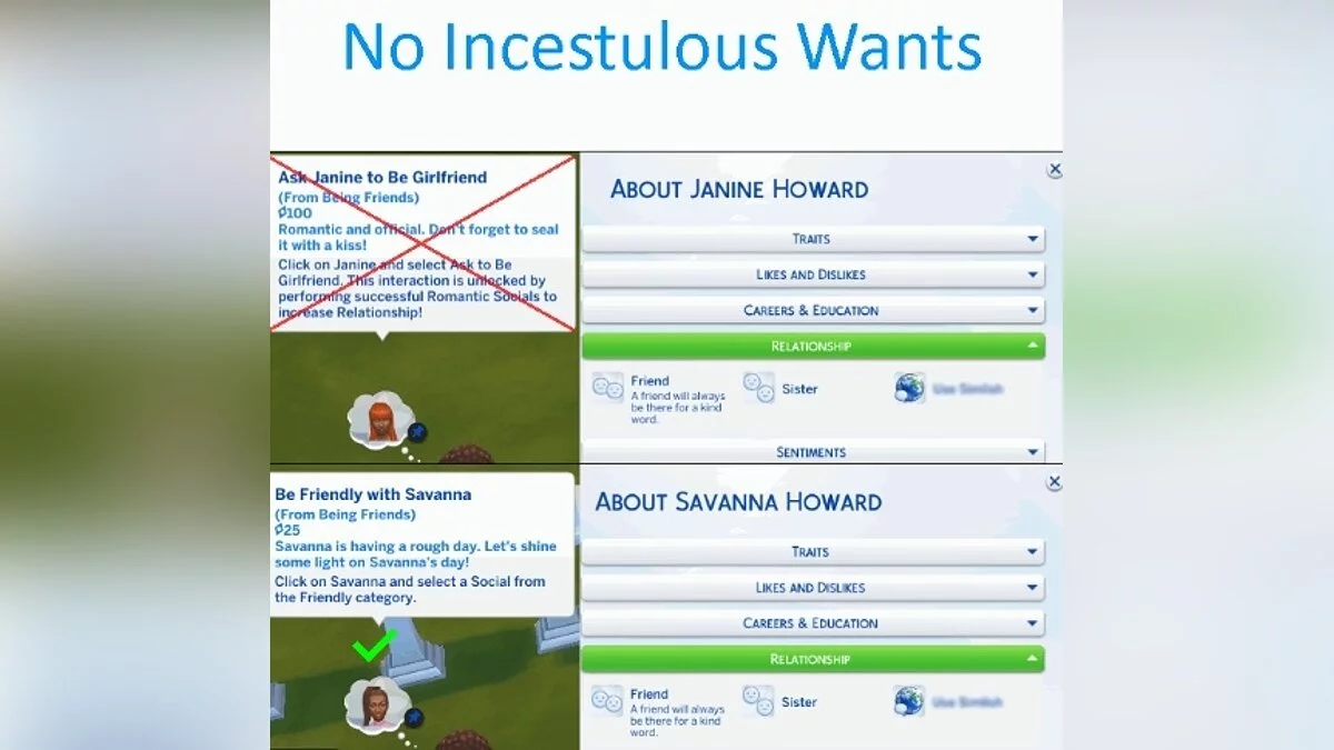 Fix no incest desires