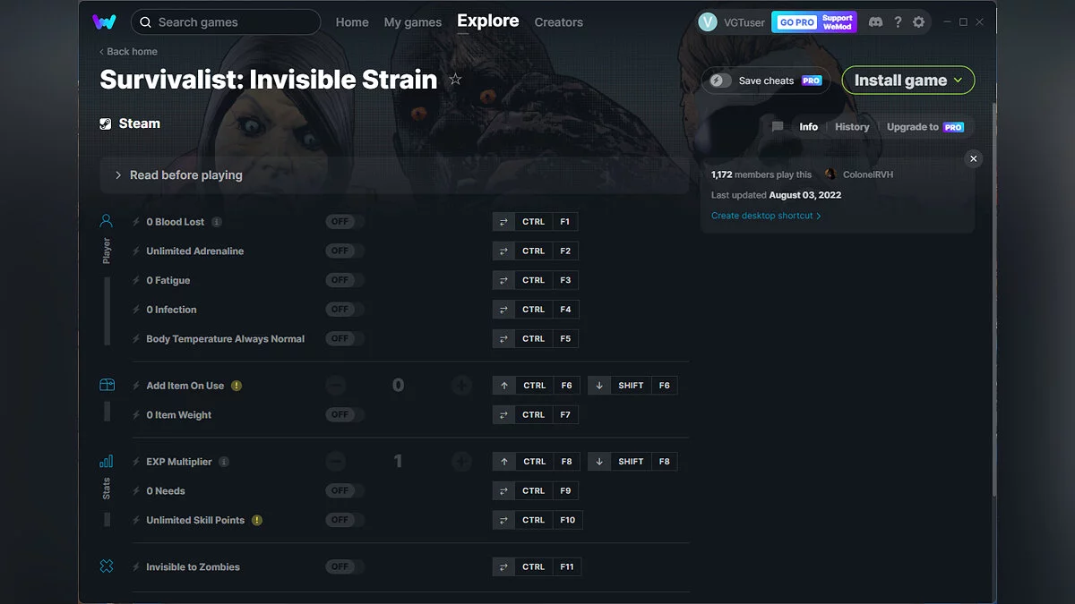 Survivalist: Invisible Strain — Entrenador (+12) del 03/08/2022 [WeMod]