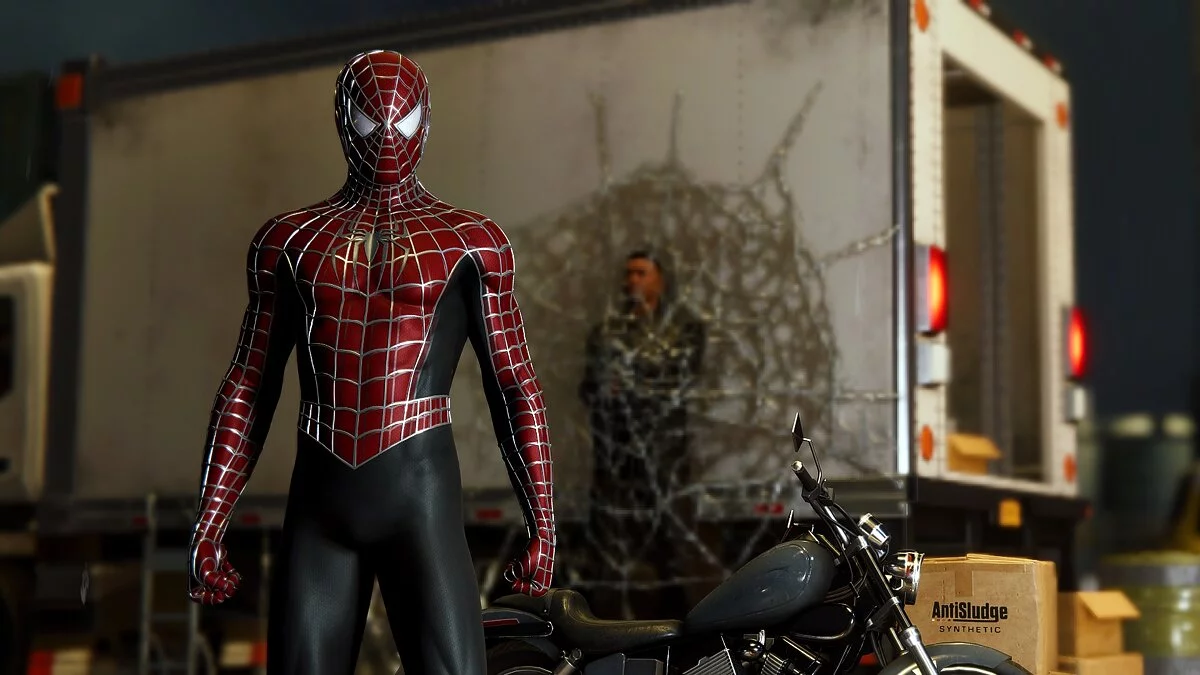 Marvel&#039;s Spider-Man Remastered — Traje negro burdeos rayas