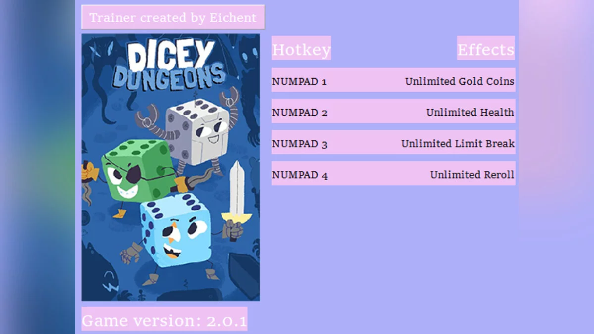 Dicey Dungeons — Trainer (+4) [2.0.1]