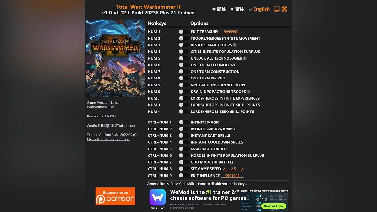 Total War: Warhammer 2 — Trainer (+21) [1.0 - 1.12.1 Build 20236]