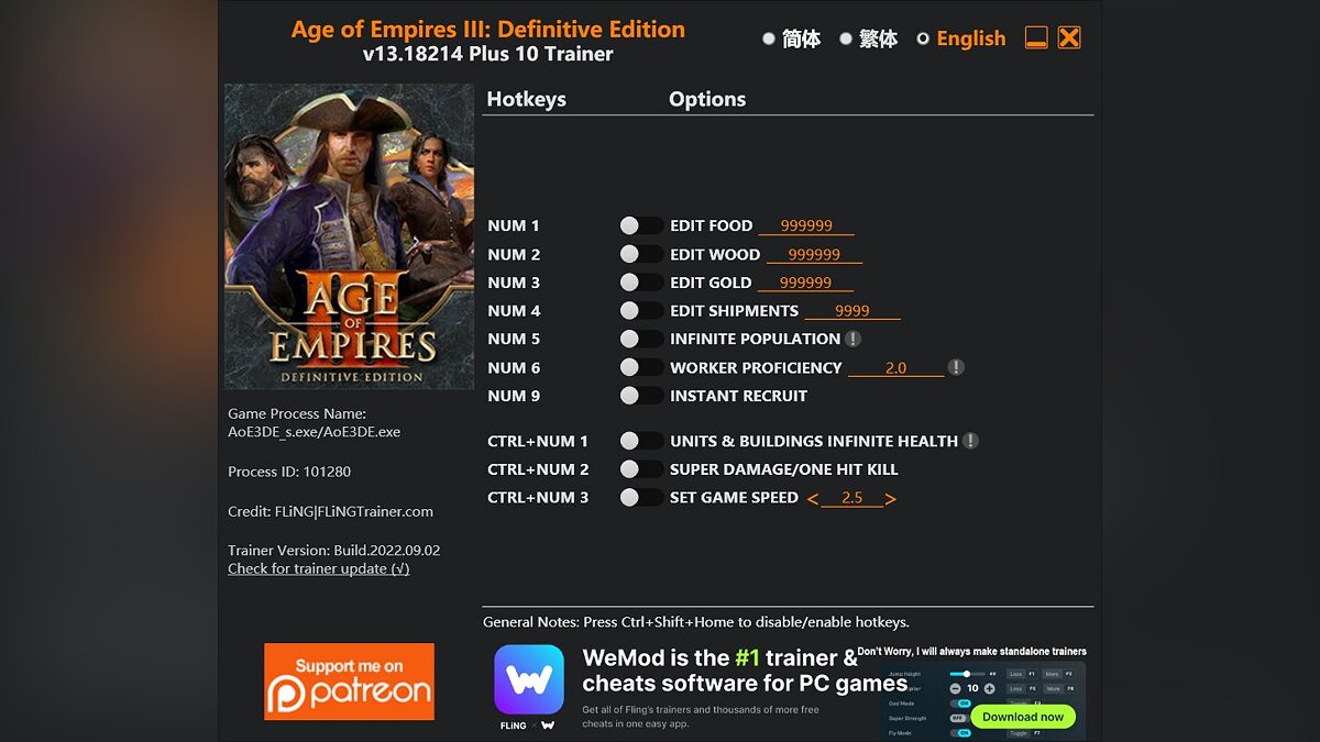 Age Of Empires 3: Definitive Edition — Trainer (+13) [1.0 - 13.18214]