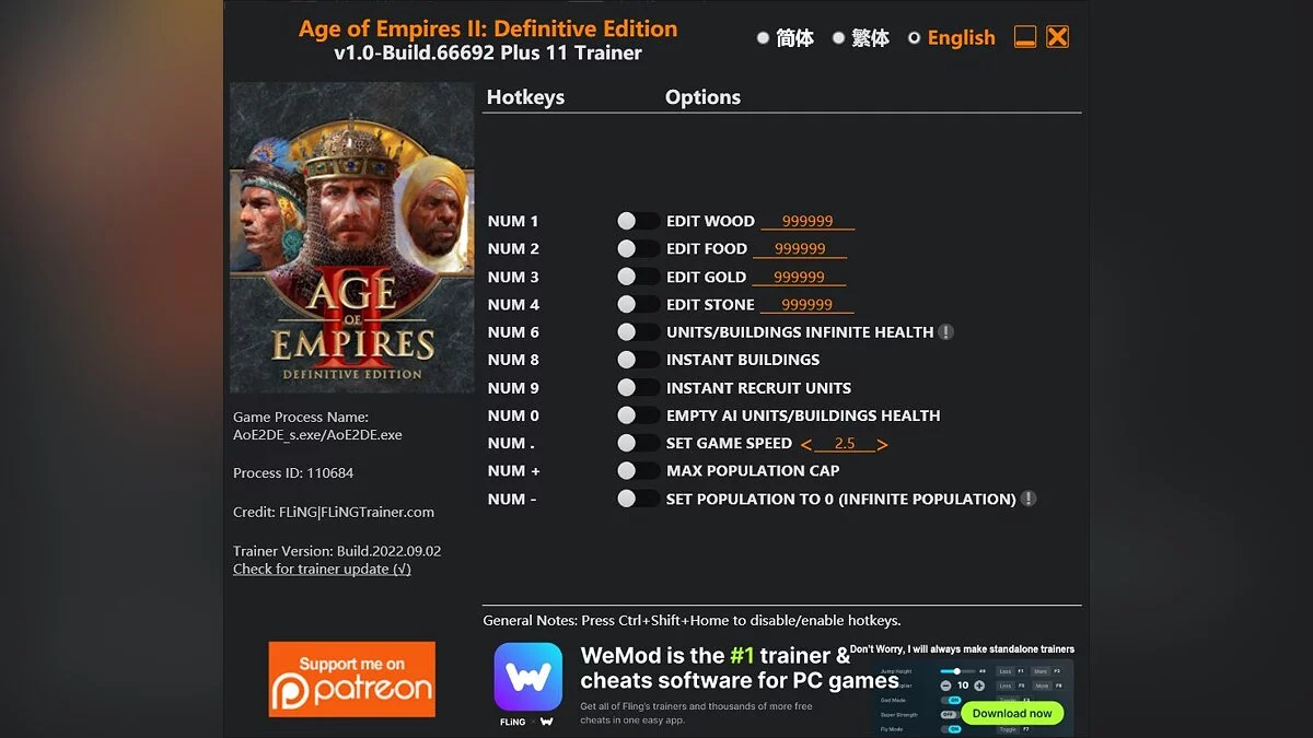 Age Of Empires 2: Definitive Edition — Trainer (+11) [1.0 - Build.66692]