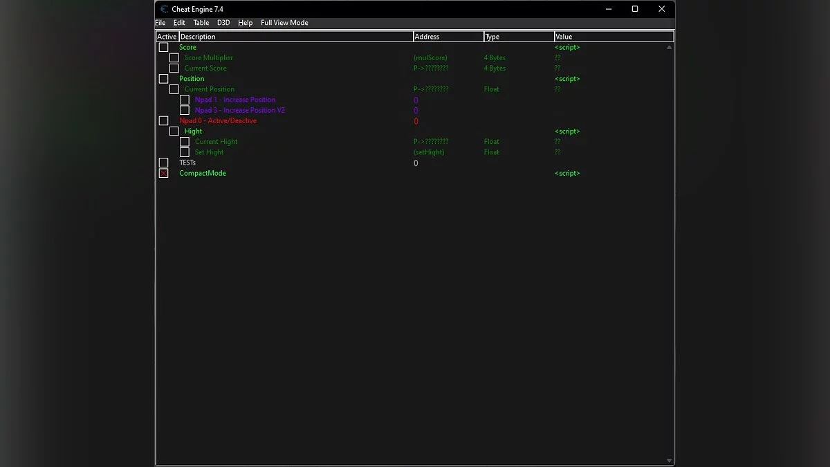 Tabla para Cheat Engine [UPD: 06/09/2022]