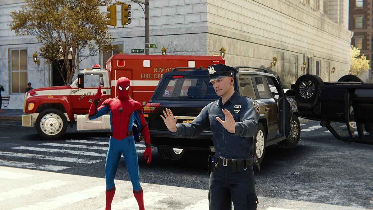 Marvel&#039;s Spider-Man Remastered — Uniformes y vehículos precisos de la policía de Nueva York