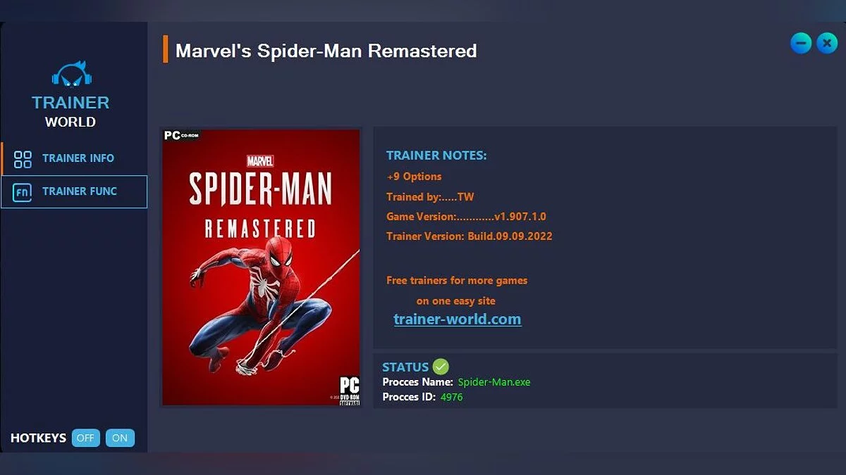 Marvel&#039;s Spider-Man Remastered — Trainer (+9) [v1.907]