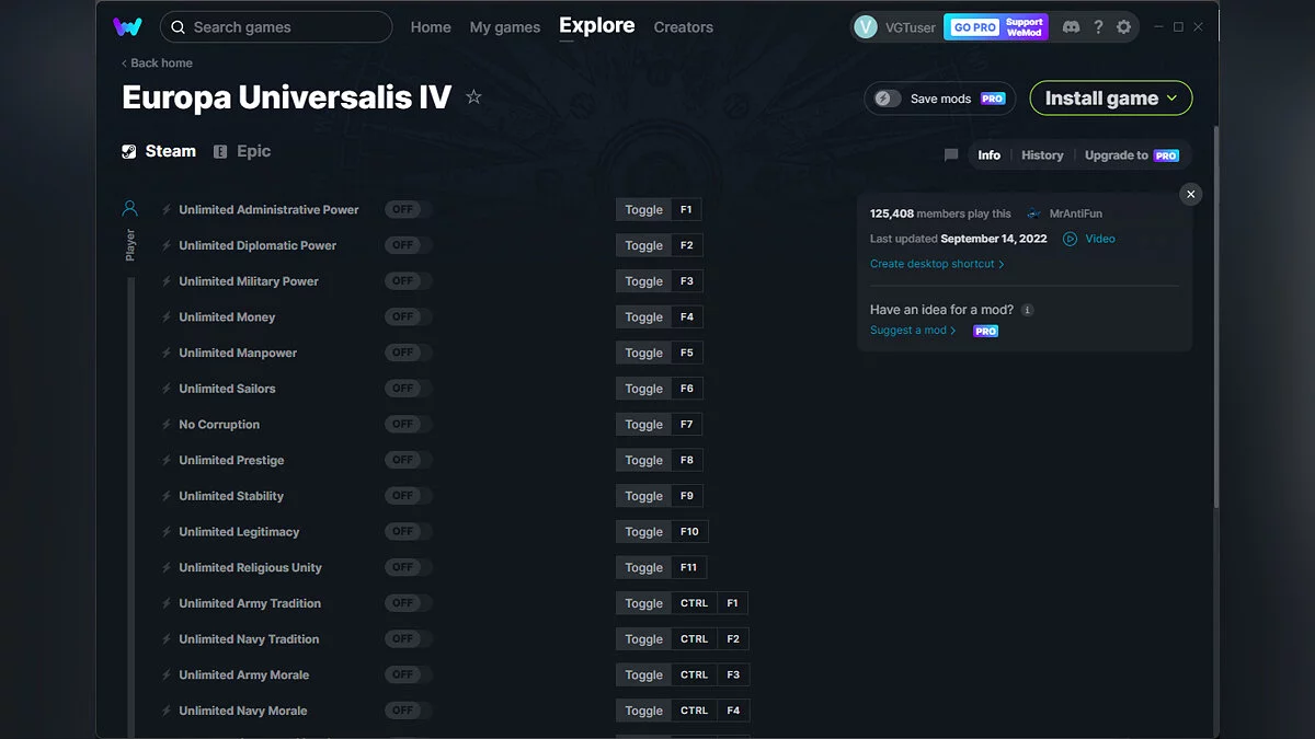 Europa Universalis 4 — Formateur (+23) du 14/09/2022 [WeMod]