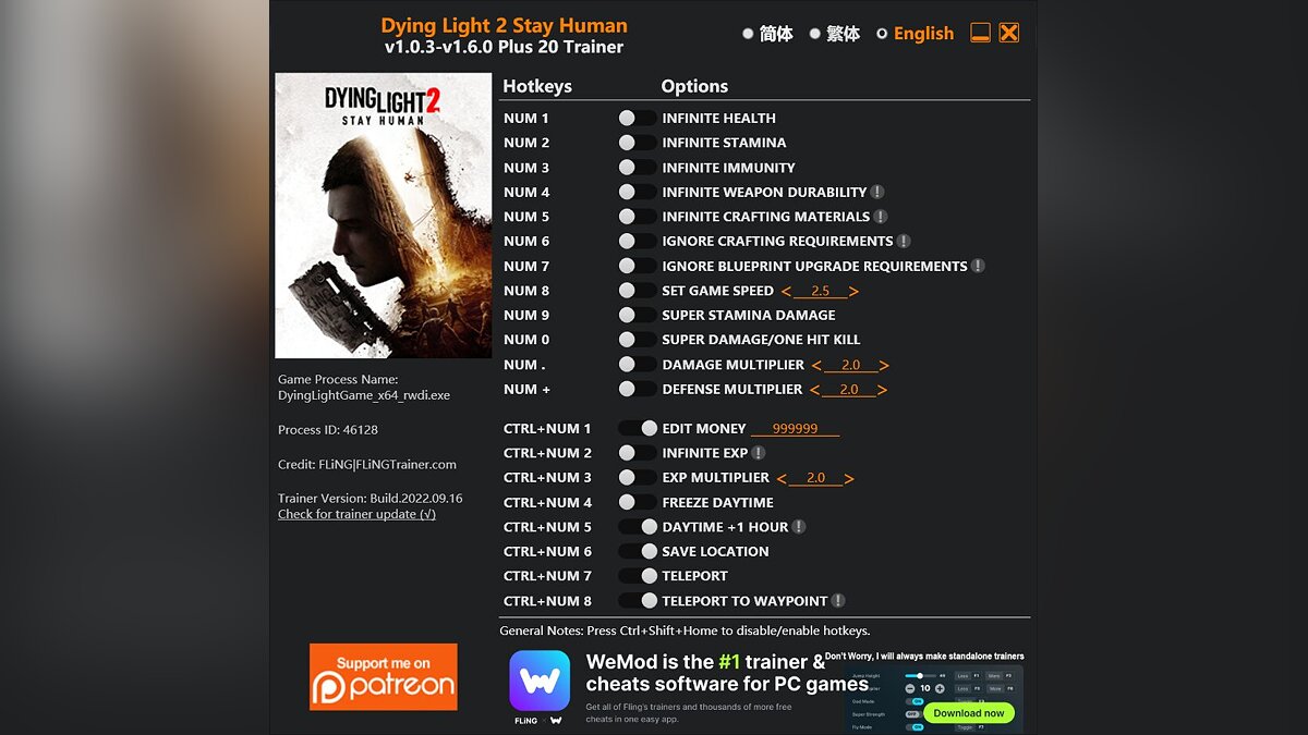 Dying Light 2 Stay Human — Trainer (+20) [1.0.3 - 1.6.0]