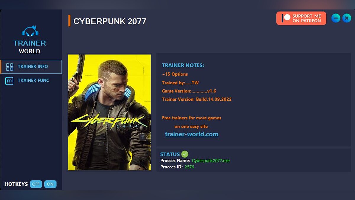 Cyberpunk 2077 — Trainer (+15) [v1.6]