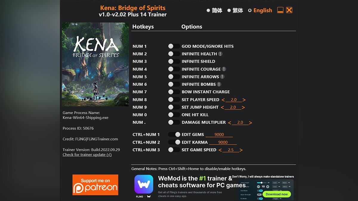 Kena: Bridge of Spirits — Trainer (+14) [1.0 - 2.02]