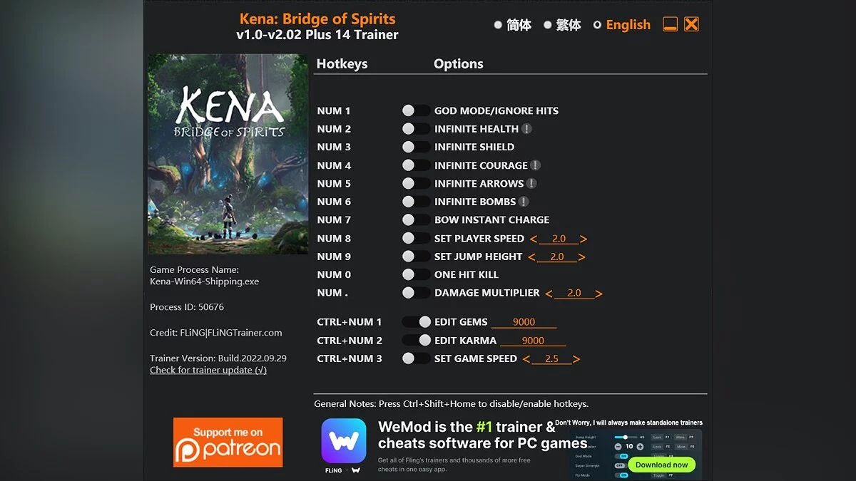 Kena: Bridge of Spirits — Trainer (+14) [1.0 - 2.02]