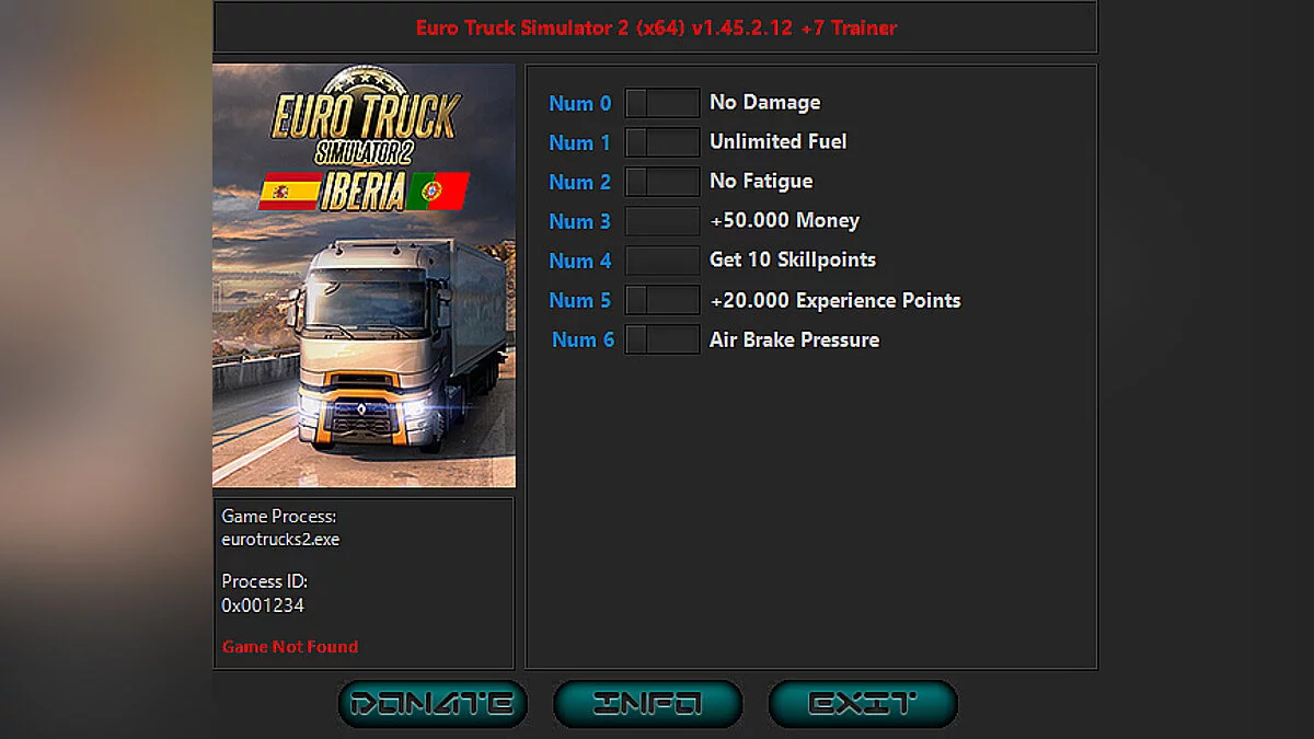 Euro Truck Simulator 2 — Trainer (+7) [1.45.2.12]