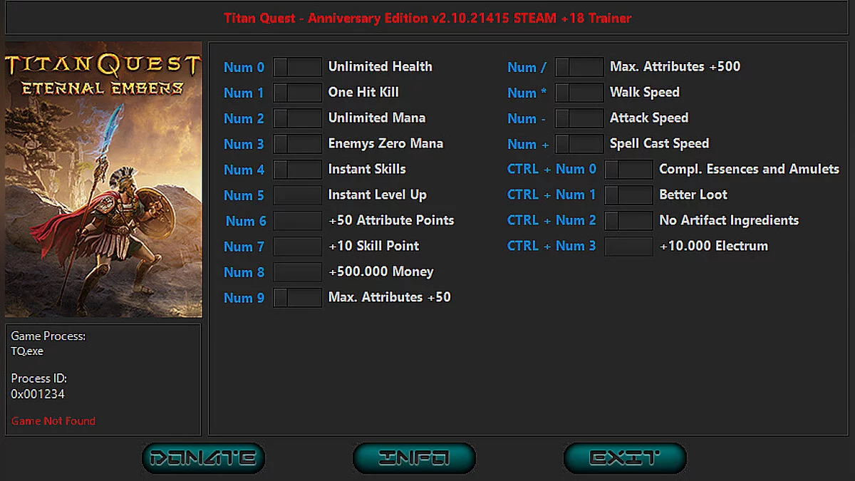 Titan Quest Anniversary Edition — Entrenador (+18) [2.10.21415 #2]