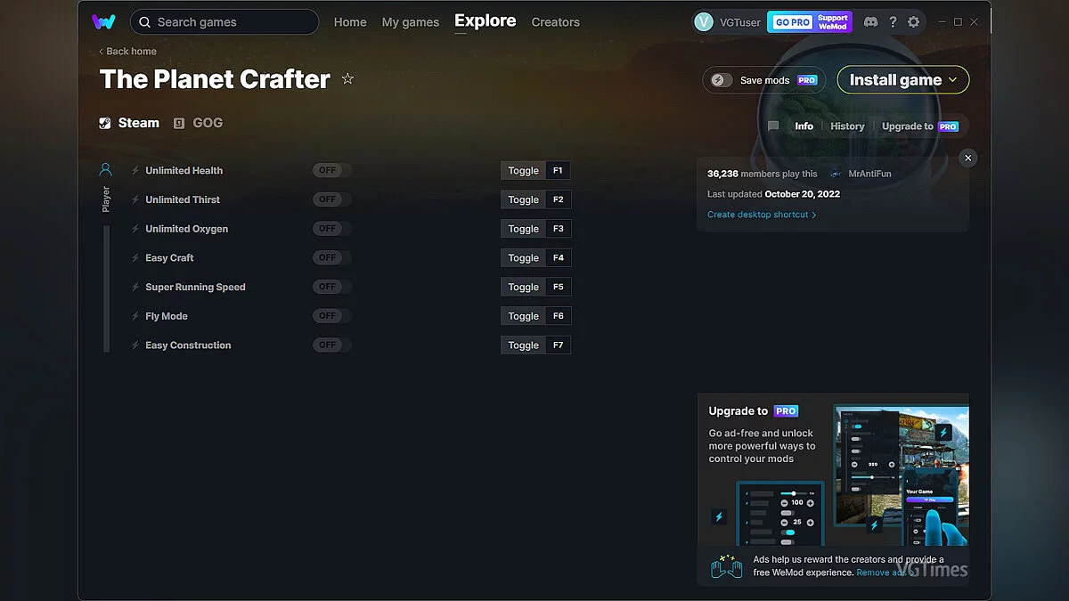 The Planet Crafter — Trainer (+7) from 10/20/2022 [WeMod]