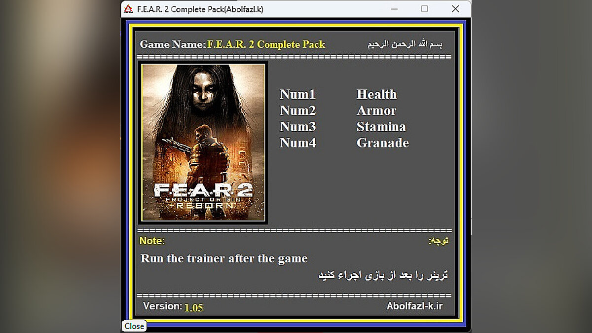 F.E.A.R. 2: Project Origin — Trainer (+4) [1.05]