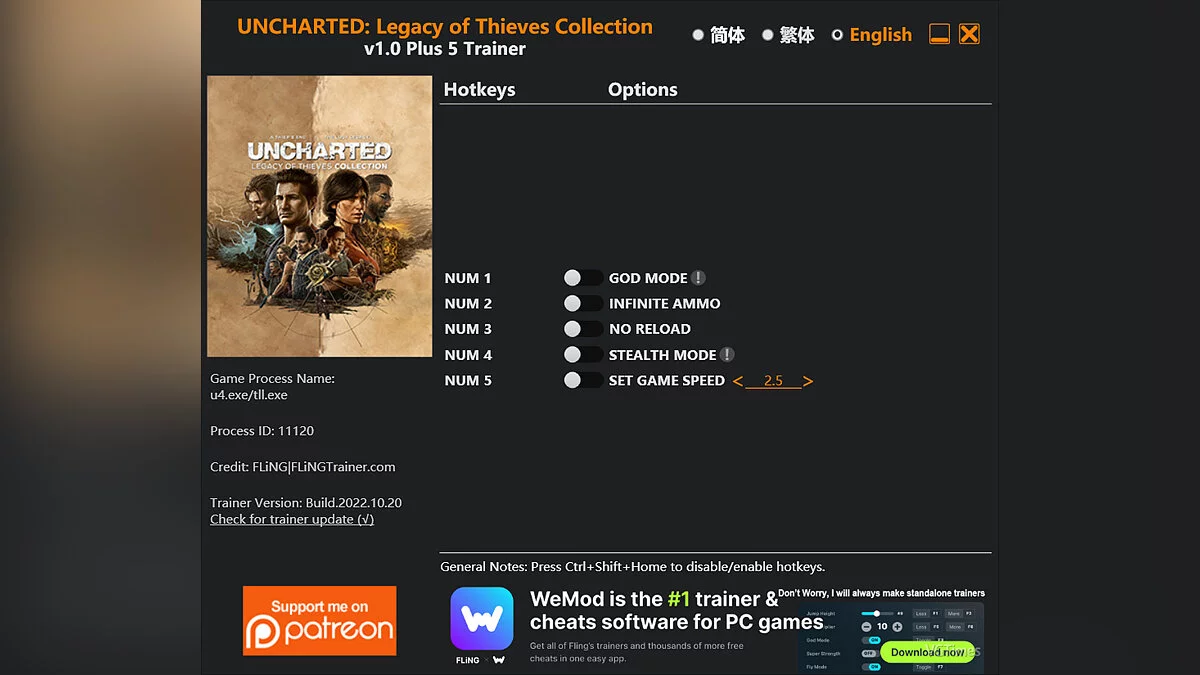 Uncharted: Legacy of Thieves Collection — Entrenador (+5) [1.0]