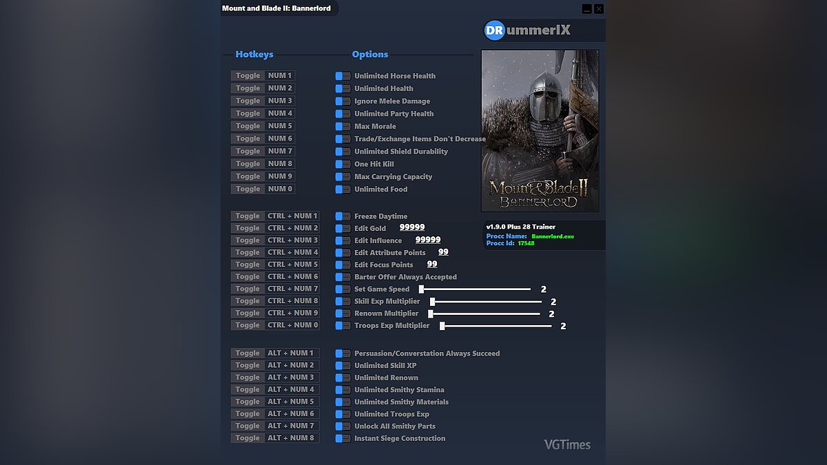 Mount &amp; Blade 2: Bannerlord — Trainer (+28)[game version v1.9.0]