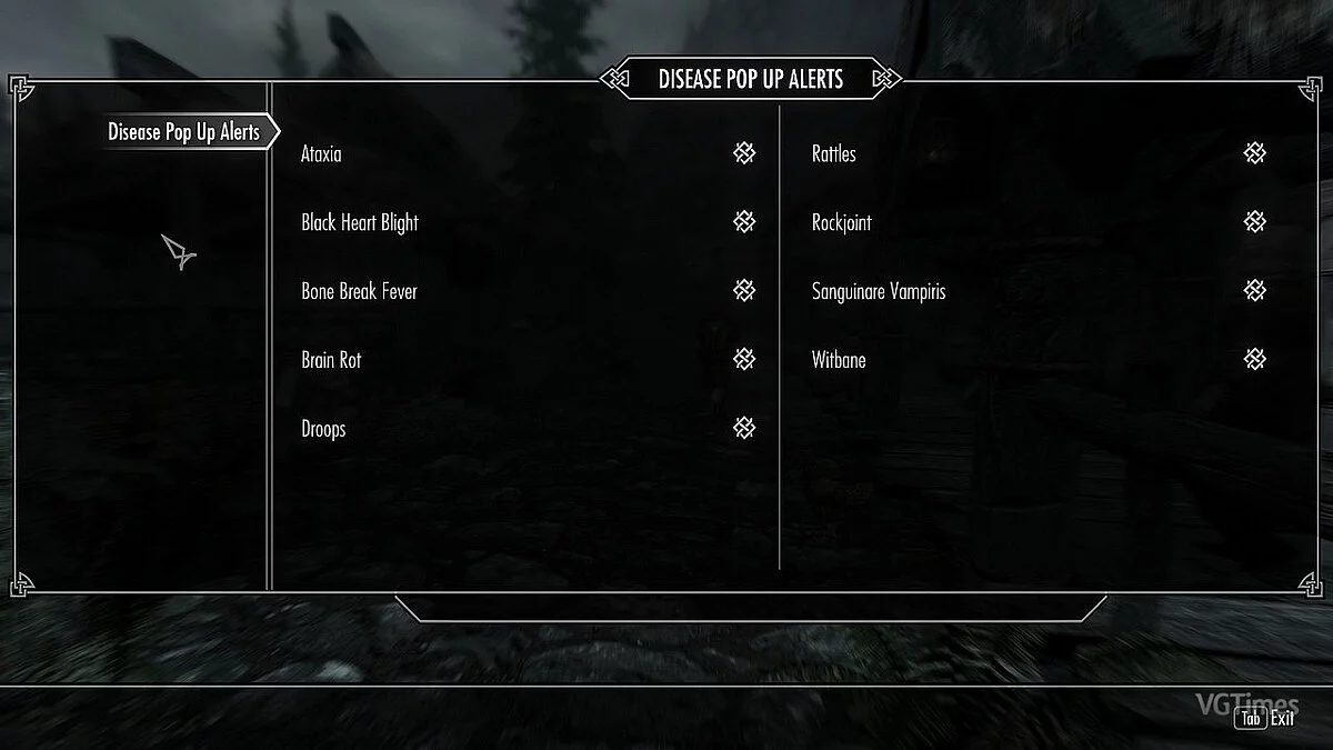 Elder Scrolls 5: Skyrim Special Edition — Спливаючі сповіщення про захворювання