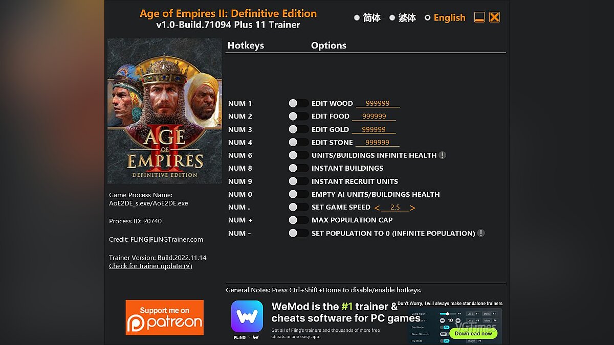 Age Of Empires 2: Definitive Edition — Trainer (+11) [1.0 - Build.71094]