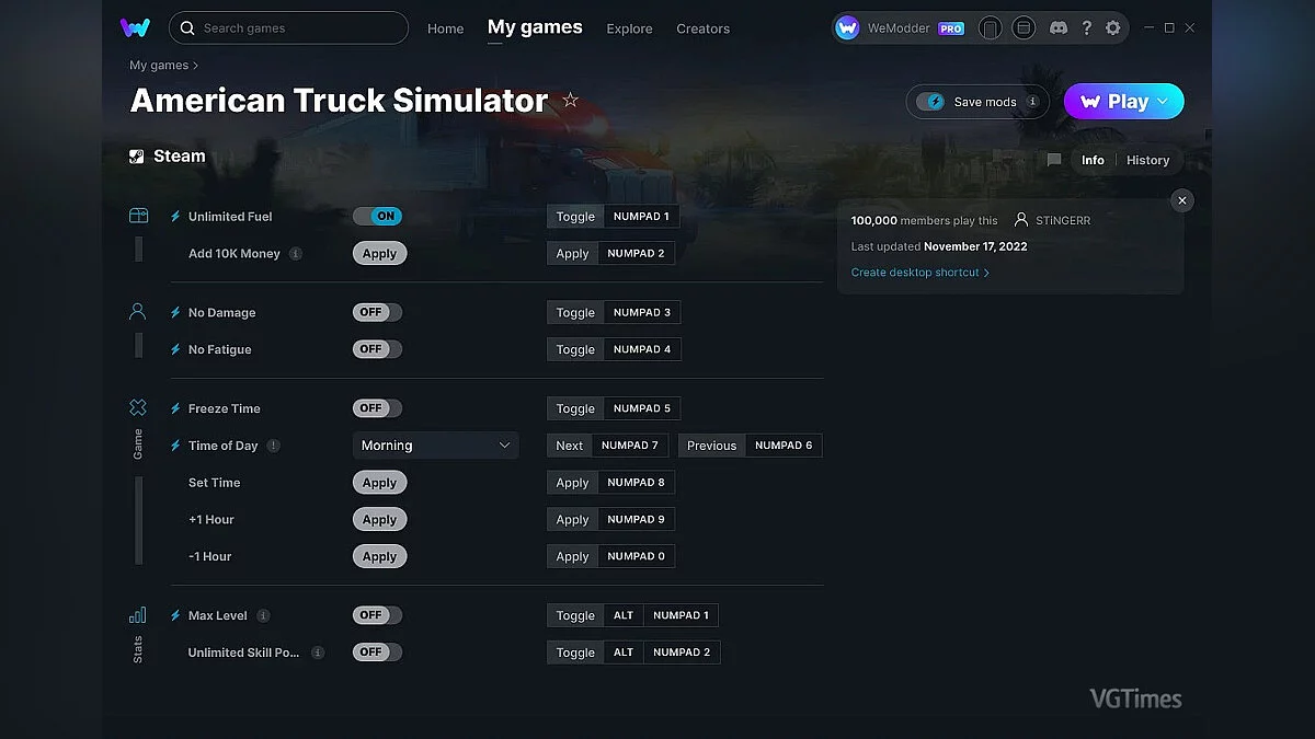 American Truck Simulator — Trainer (+11) from 11/17/2022 [WeMod]