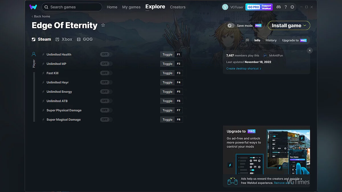 Edge Of Eternity — Entrenador (+8) del 18.11.2022 [WeMod]