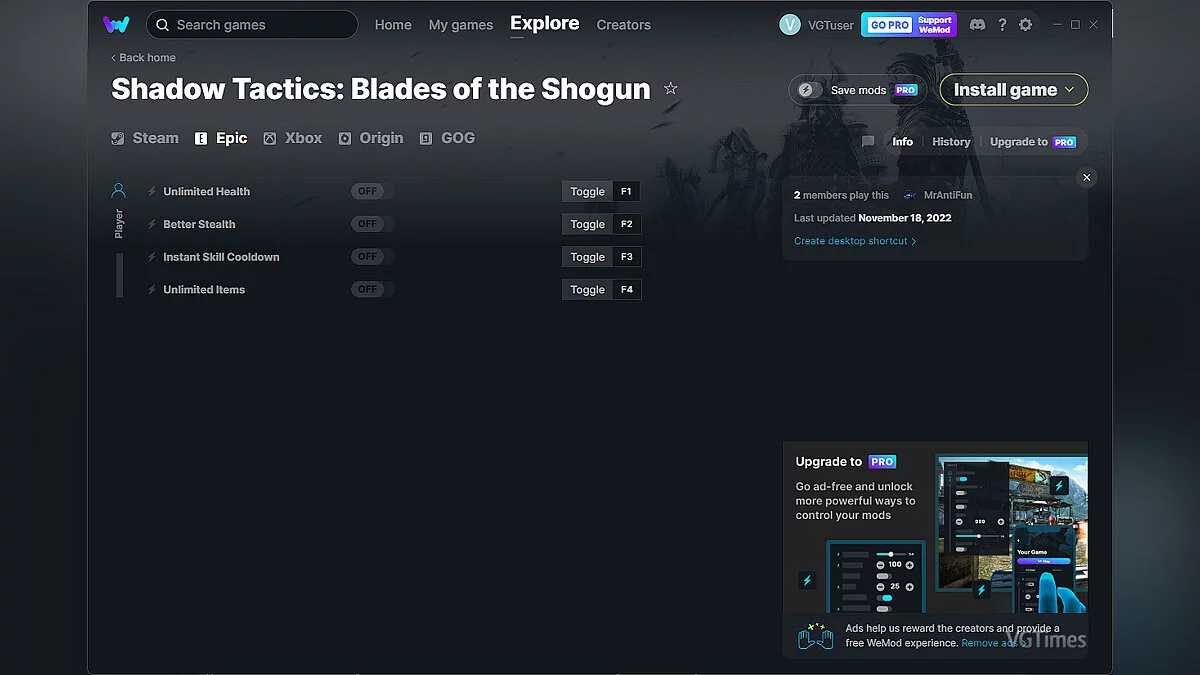 Shadow Tactics: Blades of the Shogun — Trainer (+4) from 11/18/2022 [WeMod]