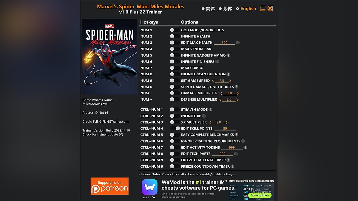 Marvel&#039;s Spider-Man: Miles Morales — Trainer (+22) [1.0]