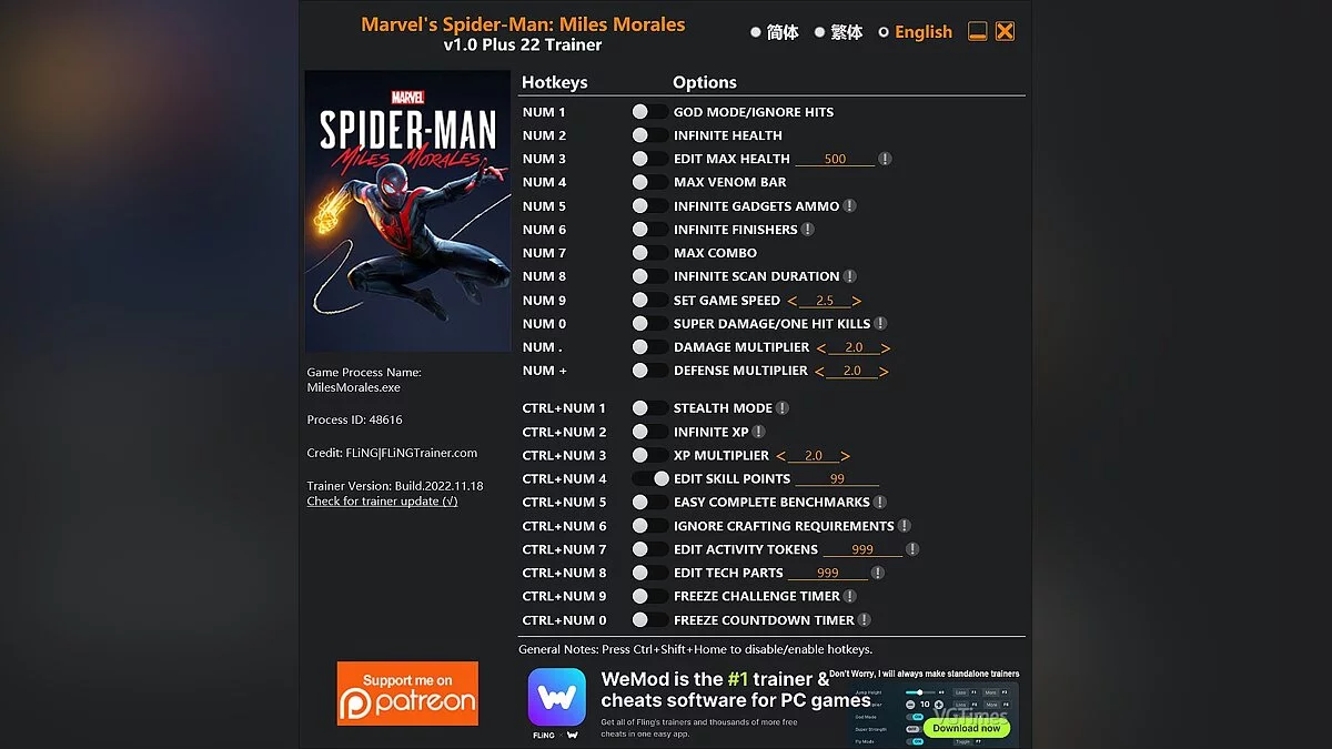 Marvel&#039;s Spider-Man: Miles Morales — Trainer (+22) [1.0]