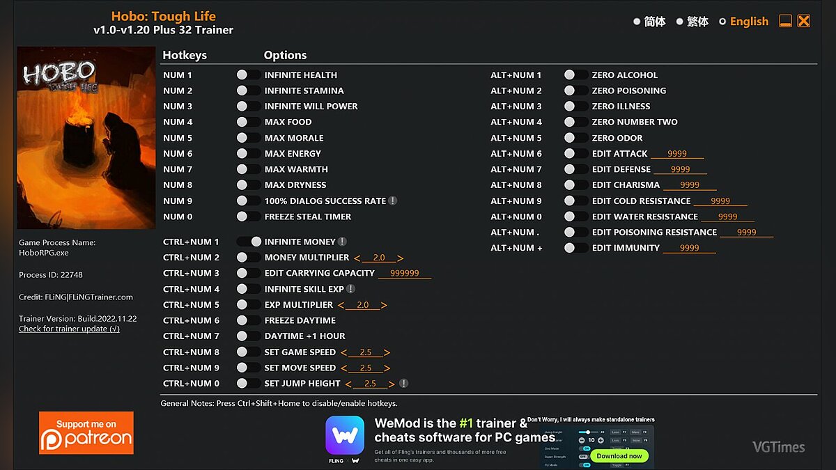 Hobo: Tough Life — Trainer (+32) [1.0 - 1.20]