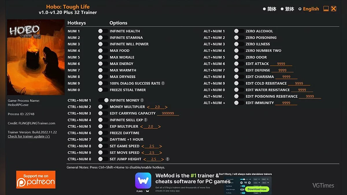 Hobo: Tough Life — Trainer (+32) [1.0 - 1.20]