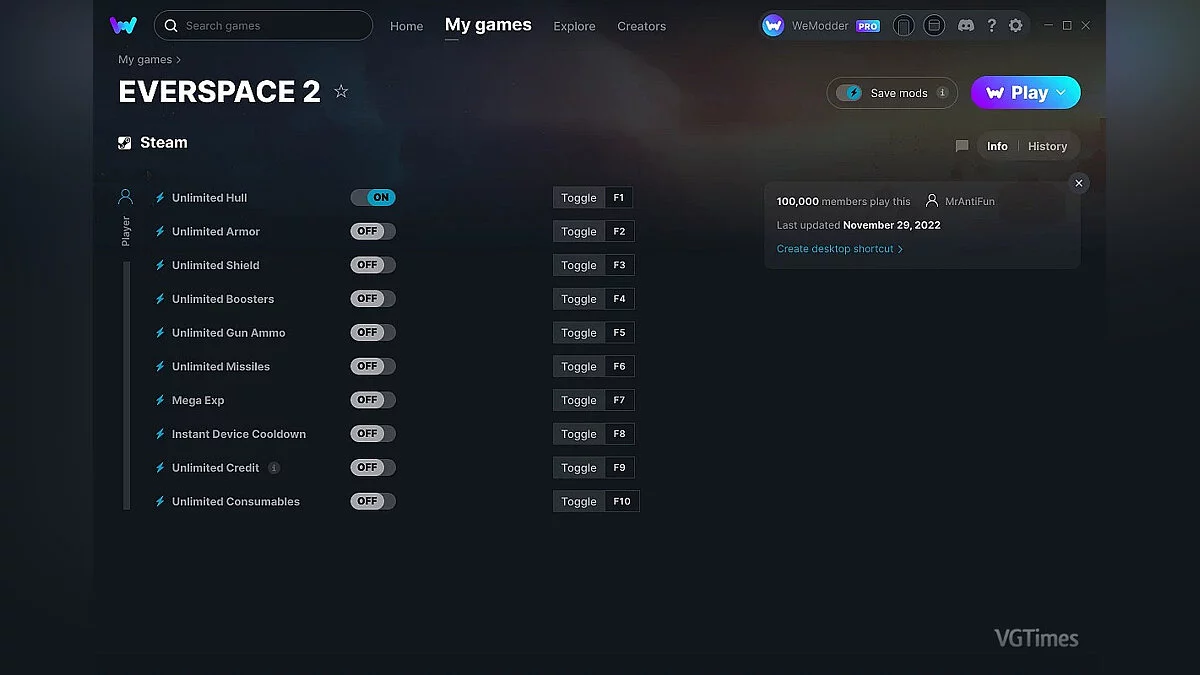 Everspace 2 — Entrenador (+10) del 29/11/2022 [WeMod]