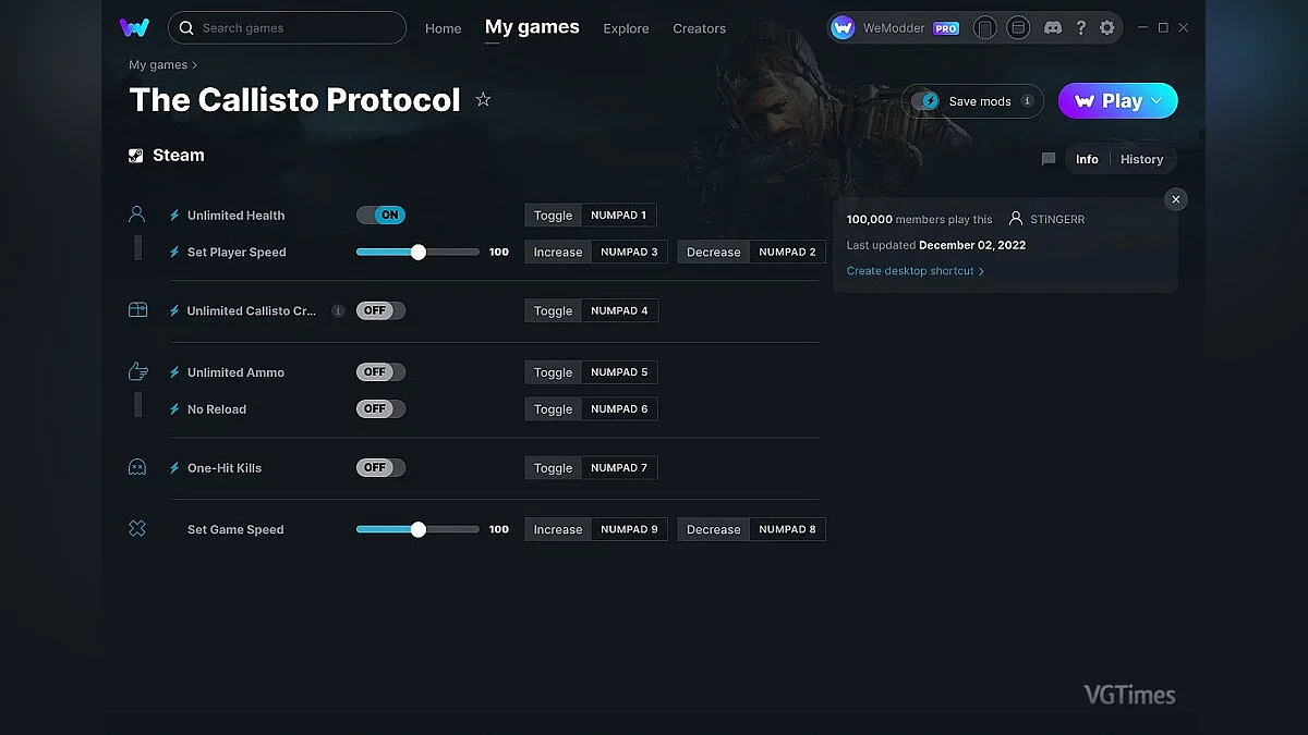 The Callisto Protocol — Entrenador (+7) del 12.02.2022 [WeMod]