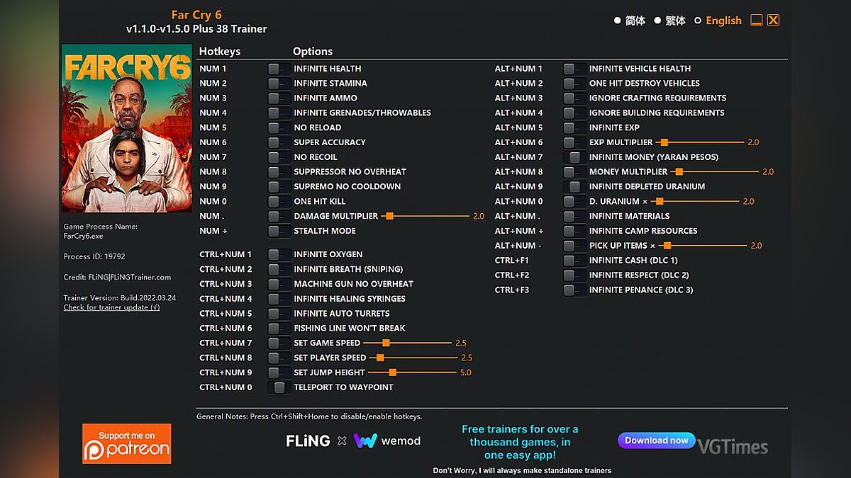 Far Cry 6 — Trainer (+38) [1.1.0 - 1.6.0]