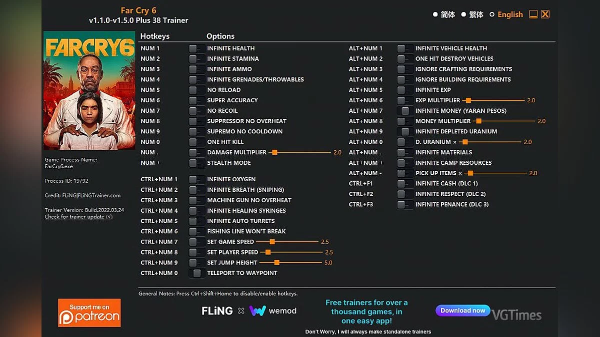 Far Cry 6 — Trainer (+38) [1.1.0 - 1.6.0]