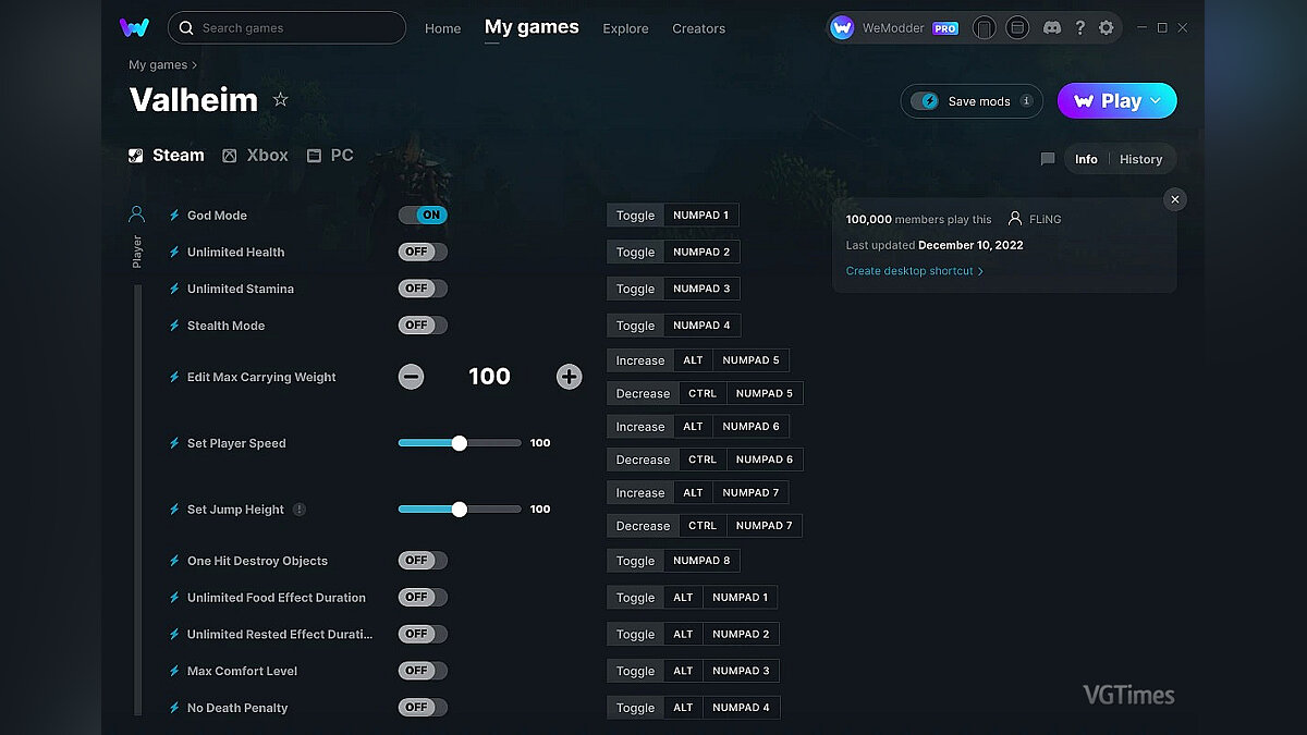 Valheim — Trainer (+18) from 12/10/2022 [WeMod]